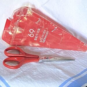 Vintage SOLINGEN 69 Series Germany ICE Red Handle 5" Shears Scissors Stainless